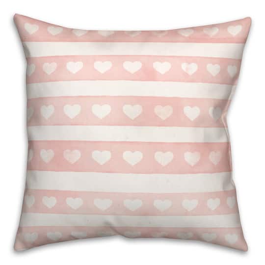 Simple Watercolor Stripe Heart Pattern Throw Pillow
